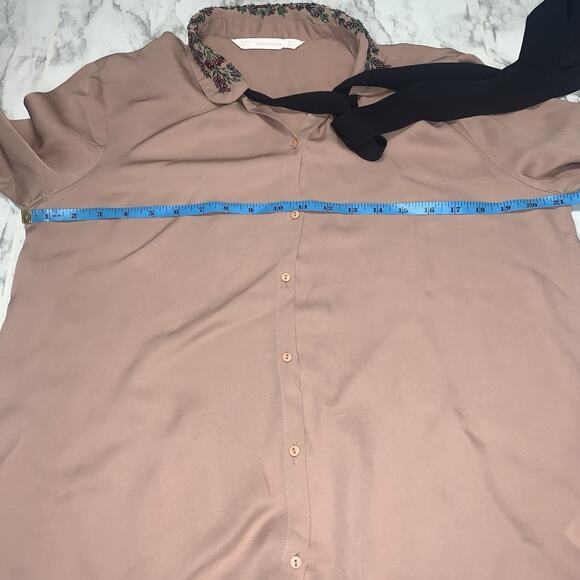 Zara Trafaluc Collection Embellished Beaded Tie Ribbon Floral Blouse Size M - Picture 4 of 9